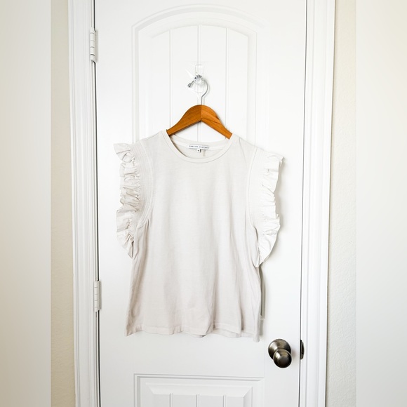 English Factory Tops - English Factory Women’s Ruffle Sleeve Poplin Top Ivory Size Medium